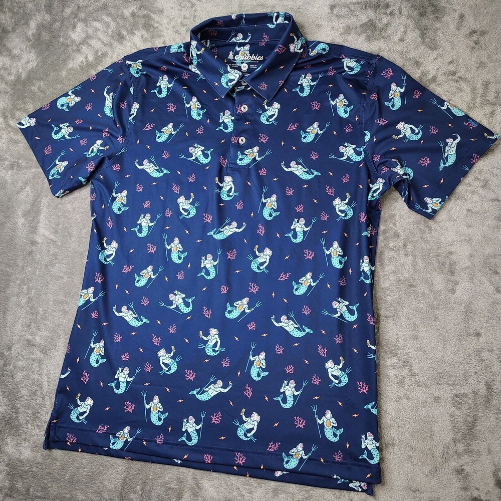 Chubbies Shirt Mens Medium Blue Triton Of The Sea Performance Polo 2.0 Golf NWOT